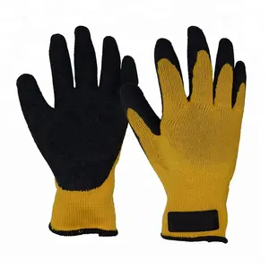 PRI CE Safety Hi-vis Yellow Cotton Knitted Black Wrinkle Double Dipped Work Drill Coated Black Latex Gloves