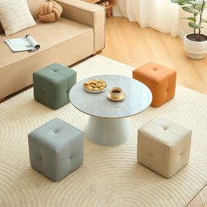 Taburete otomano estilo nórdico con mechones para sala de estar, decoración del hogar, reposapiés multifuncional. - Product Image 4