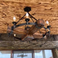 Grand lustre rustique de style farmhouse en bois massif et fer forgé, lampe suspendue vintage à lumières de bougies pour salle à manger et plafond de salon