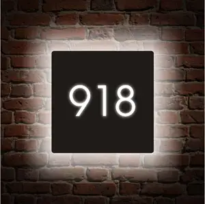 Número de endereço de aço inoxidável 3d iluminar metal e letras, números de casa modernos de led