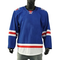 Maillot de hockey sur glace personnalisé, broderie en twill, nom et numéro de l'équipe, lacets, rayures bleues, uniformes de hockey vierges