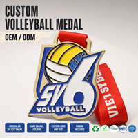 Médaille de sport en alliage de zinc émaillée sur mesure, forme personnalisée, pour compétition de volley-ball, souvenir de match avec ruban