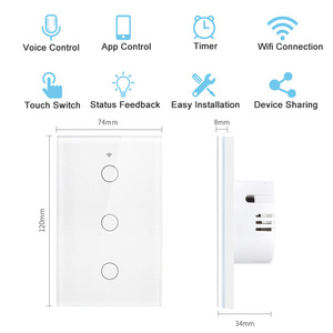 Tuya対応 スマートタッチスイッチ Wi-Fi/RF433 US規格 LEDインジケーター付 10A Alexa/Smart Life対応 ガラスタッチパネル - Product Image 5