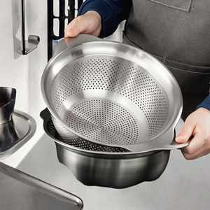 Ensemble d'égouttoirs de cuisine en acier inoxydable 304, passoire à mailles fines microporeuses pour le lavage du riz avec bol mélangeur, matériau métallique durable - Product Image 3