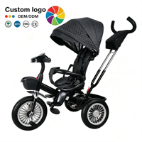 Tricycle poussette premium pour bébé, cadre en alliage d'aluminium, barre de poussée réglable, auvent pliable, harnais de sécurité, options multicolores