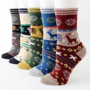 Soft Comfortable Warm Adult Deer Christmas Cartoon Elk Women Wool Winter Warm Crew Tube Wool Socks