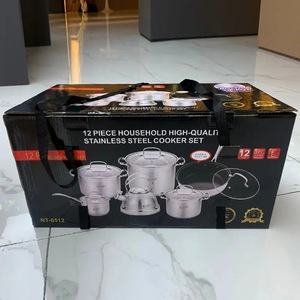 Conjunto de Panelas de Aço Inoxidável Reforçado 12 Peças: Panela Grande, Panela, Frigideira, Chaleira com Apito - Utensílios de Cozinha Modernos e Minimalistas - Product Image 3