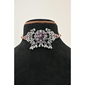 Vintage <b>Silver</b> Flower <b>Choker</b> Necklace with Cubic Zirconia for Women Party Jewelry - Product Image 3