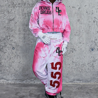 Ensemble de survêtement personnalisé avec sweat à capuche zippé 100% coton, impression DTG vieillie, strass, coupe oversize, pour hommes, effet délavé à l'acide