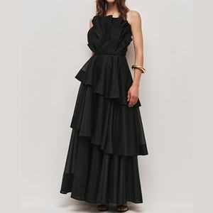 Nouvelle Robe Longue Femme Personnalisée de Haute Qualité avec Volants, Dos Nu, Fermeture Éclair au Dos, Sans Manches, Taille Cintrée, Longueur Midi pour Femme - Product Image 1
