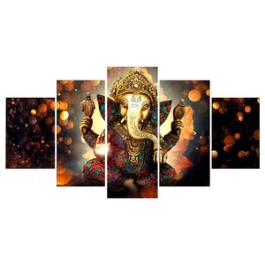 Pintura Religiosa moderna Arte Mural Cinco Peça Conjunto de Indian Buddha Estátua Indian Deus Estátua Quadro Canvas Impressão Decoração