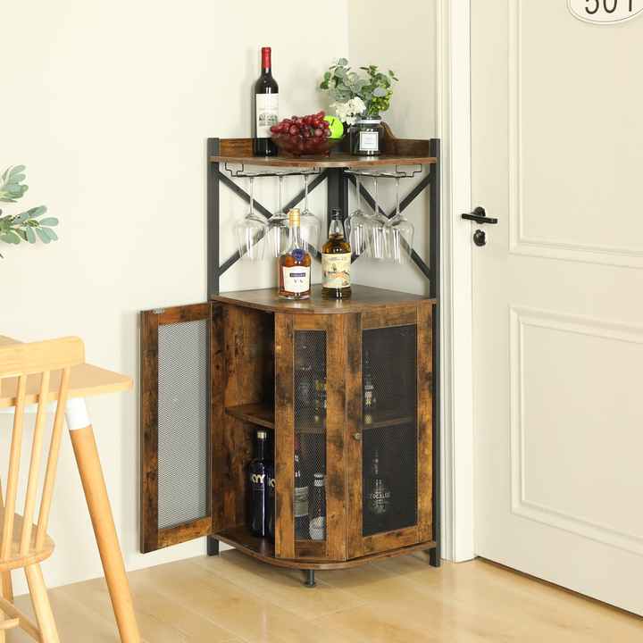 Corner Bar Cart LOKO Corner Wine Bar Cabinet - Industrial Style With ...