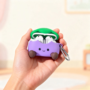 Étui de protection en silicone pour écouteurs <span class=keywords><strong>VILO</strong></span>, motif aubergine mignon de dessin animé, anti-chute et écologique, compatible avec les modèles 2/3/4/<span class=keywords><strong>Pro</strong></span>/<span class=keywords><strong>Pro</strong></span> 2 - Product Image 4