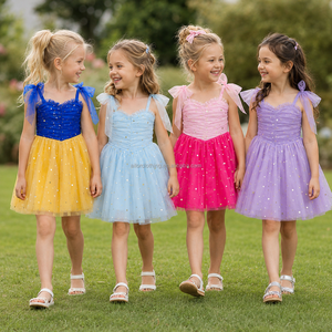 Robe de princesse scintillante en tulle pour anniversaire de fille, tenue en tissu yoga avec corsage froncé et cape transparente, idéale pour la scène, marque privée - Product Image 2