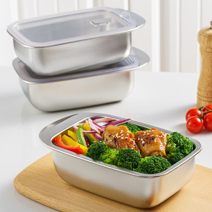 Contenedores de acero inoxidable de metal para comida, almacenamiento de comida para restaurante, congelador de cocina, Buffet, <span class=keywords><strong>caja</strong></span> de almuerzo de metal Bento - Product Image 2