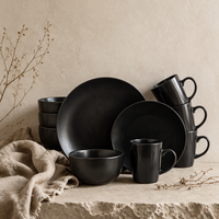 Ensemble de vaisselle en céramique noire EKA Wholesale, assiettes, bols, tasses, ensemble de vaisselle noir mat pour la maison, le restaurant, la cuisine