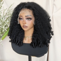 Perruques Bob en cheveux humains bouclés afro crépus à 250 % de densité, avec dentelle frontale, boucles birmanes, double trame, cheveux Remy pour femmes noires