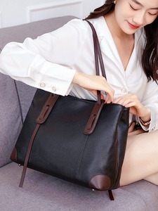 Bolso Tote de Cuero Genuino para Mujer, Clásico, Casual, de Gran Capacidad, con Dos Asas, Diseño Duradero con Patrón de Lichee - Product Image 3