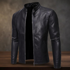 Chaqueta de Invierno de Lona Negra y Cuero Estilo Racer, Marca BS International, Hecha en India, 100% Impermeable y Resistente al Viento, con Logotipo Frontal, Unisex, para Motociclistas, Venta al Por Mayor - Product Image 1