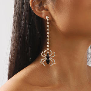 E12205 European American Halloween Party Spider Pendant Earrings Alloy Electroplated Natural Stone Unique Fun Design <strong>Quirky</strong> - Product Image 2