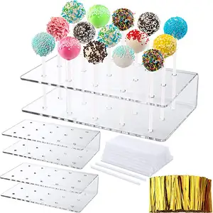 Acrylic Lollipop Holder With Free Treat Sticks and Gold Twist Ties Weddings Baby Showers Clear Cake Pop Stand Display