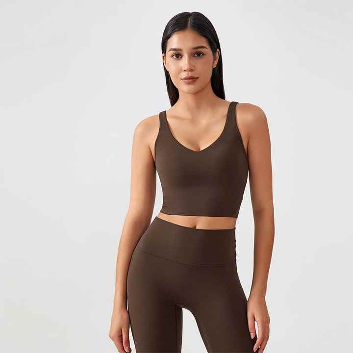Women's Sports Bra Top V Neck Sleeveless Crop Top Breathable High Elastic Quick Dry Fitness Running Yoga Tank Top