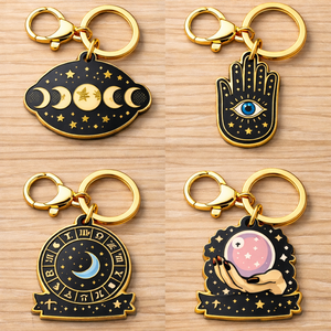 Llavero de esmalte de astrología, llavero de metal personalizado con esmalte duro, llavero de fase lunar del zodíaco para coleccionistas de horóscopos - Product Image 1