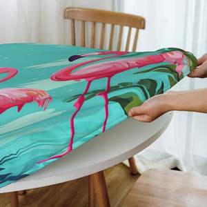 Nuevo estilo Tres flamencos tropicales Mantel Impermeable Borde elástico Interior y exterior 45 "-50" Toallita mediana Cubierta de mesa limpia - Product Image 2