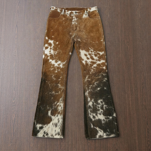 Men's High Waist <b>Flare</b> Pants <b>Cow</b> <b>Print</b> Corduroy Sand Wash Casual Autumn Style Button Fly Lightweight Nonwoven Fabric - Product Image 1