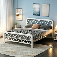 Cadre de lit métallique robuste Queen/King avec têtes et pieds de lit extensibles, style minimaliste moderne, démontable, pour appartement, hôpital, hôtel