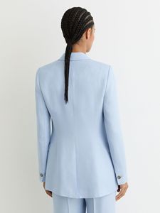 Blazer Azul Claro Cruzado para Mujer con Botones Dorados, Solapa con Muescas y Bolsillos con Solapa – Elegante Ropa de Oficina - Product Image 3