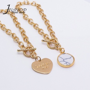 Laiton Plaqué Or Mode OT Fermoir Graver Coeur Pendentif OT Chaîne Grossière Bracelets Cadeau - Product Image 5