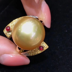 Bague en argent sterling 925 avec perle d'or naturelle, qualité atmosphérique haut de gamme, 13-14 mm, version de précision sans défaut sur le devant - Product Image 3