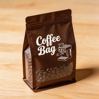 Sachet Doypack Personnalisé Imprimé avec Fenêtre, Fermeture Zip Refermable, en Papier Kraft de Qualité Alimentaire pour Grains de Café, Café Moulu, Produits de Boulangerie