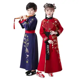 चुनाव आयोग बच्चों के Hanfu कढ़ाई शिल्प चीनी प्राचीन शैली लड़का वेशभूषा बच्चों के तांग सूट दौर गर्दन वस्त्र