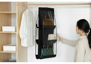 Organisateur de sacs à main suspendu à 6 poches pour armoire, sac de rangement transparent double face pour accessoires de porte - Product Image 3