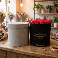 Boîtes d'emballage rondes personnalisées de roses éternelles de haute qualité avec laminage mat et gaufrage en feuille d'or