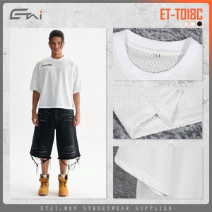 100% <b>Polyester</b> Cropped <b>Tshirt</b> Breathable Mesh T Shirt 2025 Fashion Athletic Boxy Retro Jersey Custom Logo T-shirt for Men - Product Image 3