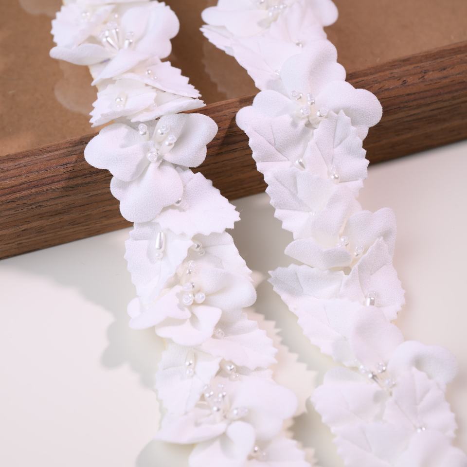 custom; handmade beaded flower; lace trim; wedding apparel; evening ...