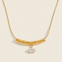 Collier Pendentif en Or 18K PVD et Zircon Cubique pour Femme, en Acier Inoxydable, Cercle Géométrique Minimaliste, Luxe Léger, Quotidien, Cadeau Serpent