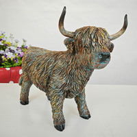 Ornamen sapi Highland Resin, dekorasi rumah ruang tamu Desktop patung sapi hadiah Resin