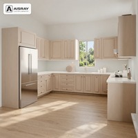 Armoires de cuisine personnalisées en placage de bois, design classique, aménagement en U, boîtes d'armoires en panneaux de particules et dimensions sur mesure