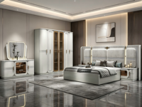 Ensemble de meubles de chambre à coucher de luxe moderne en bois, avec coiffeuse de maquillage moderne de luxe, style français italien, taille king, complet pour filles, hôtel
