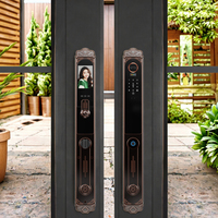 Serrure de porte intelligente extérieure moderne antivol en alliage d'aluminium pour villa de luxe, porte en bois, écran LED 4,5 pouces, application Tuya, WiFi