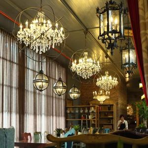 Lampe suspendue vintage industrielle américaine Orb Crystal Chandelier Hardware <span class=keywords><strong>Metal</strong></span> <span class=keywords><strong>Cage</strong></span> LED Candle Bulbs Restoration Lighting - Product Image 3