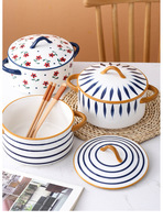 Grand pot en céramique de couleur japonaise sous glaçure créative avec deux oreilles et couvercle