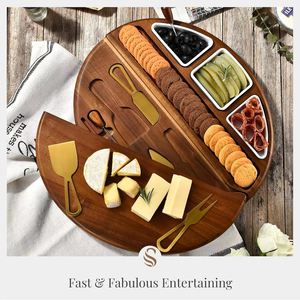 Juego de Tabla Redonda para <span class=keywords><strong>Quesos</strong></span> de Madera de Acacia Premium con Juego de Cuchillos para Charcutería, Vino y Servir en Fiestas - Product Image 6