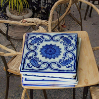 Autocollants muraux modernes chinois, motif fleur bleue, sous-verres carrés en céramique, porte-gobelets, tapis résistants à la chaleur, 2 pièces, personnalisables