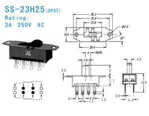 SS-23H25 Hot Bán thu nhỏ defond 8 posit Máy sấy tóc on off 3 Way trượt chuyển dp3t 250V DC IP40 - Product Image 3