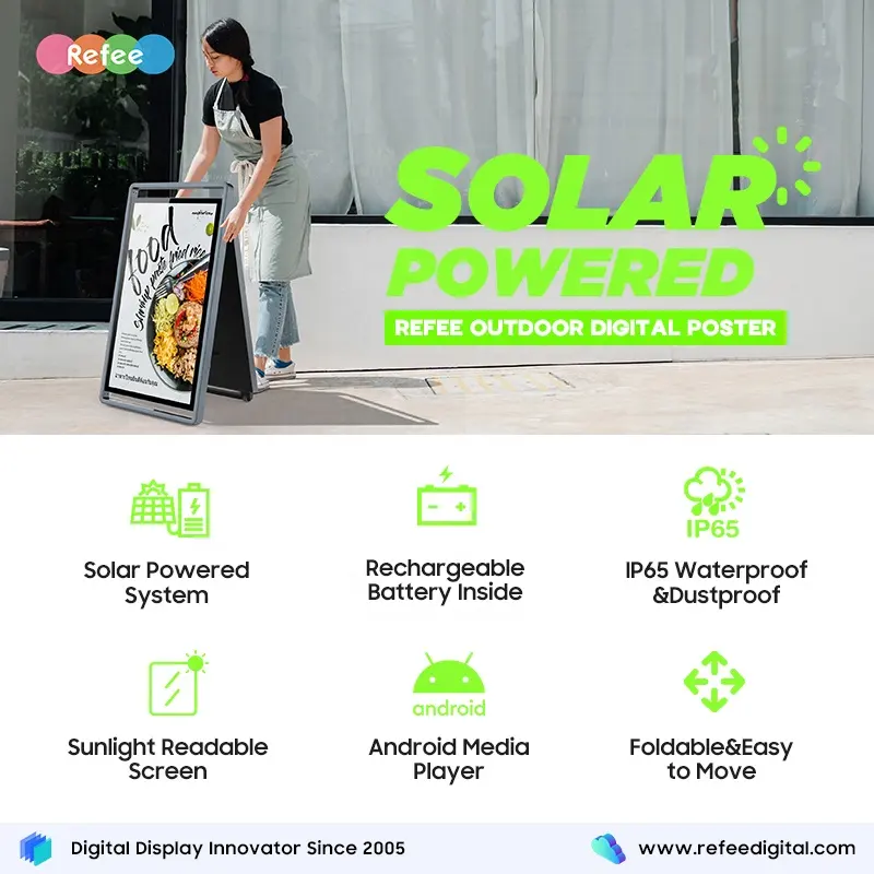 Солнечная панель Водонепроницаемый цифровой плакат складной портативный ЖК-рекламный экран на солнечной батарее наружная цифровая вывеска